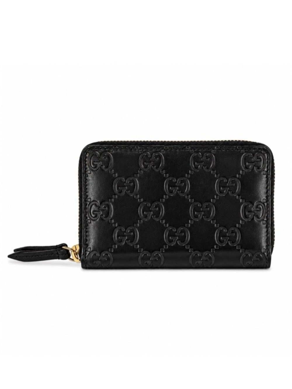 Gucci Black Leather Zip Around Card Case Guccissima